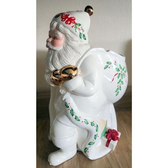 Vintage Lenox Holiday Santa Cookie Jar NO LID Great Planter Or Utensil Holder - Picture 2 of 14